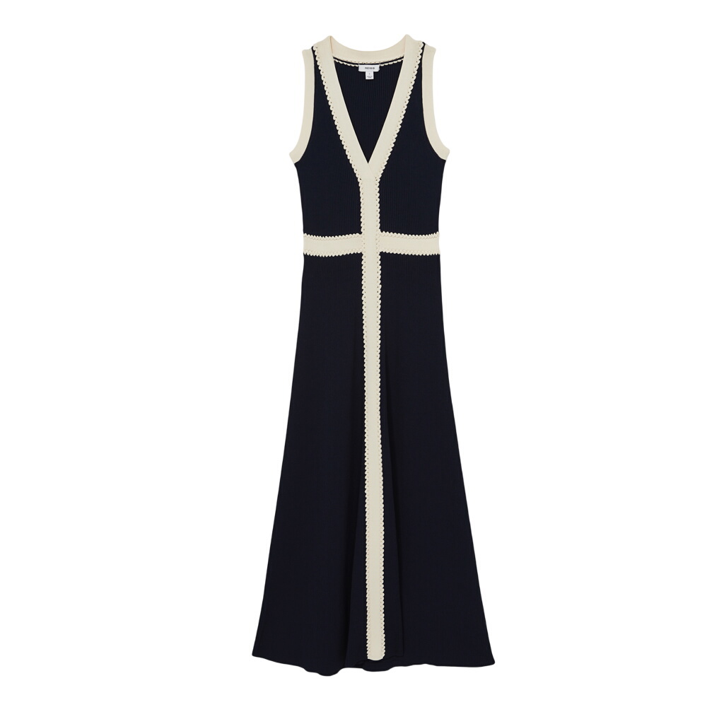 REISS Lou Craft-Stitch Knitted Midi Dress